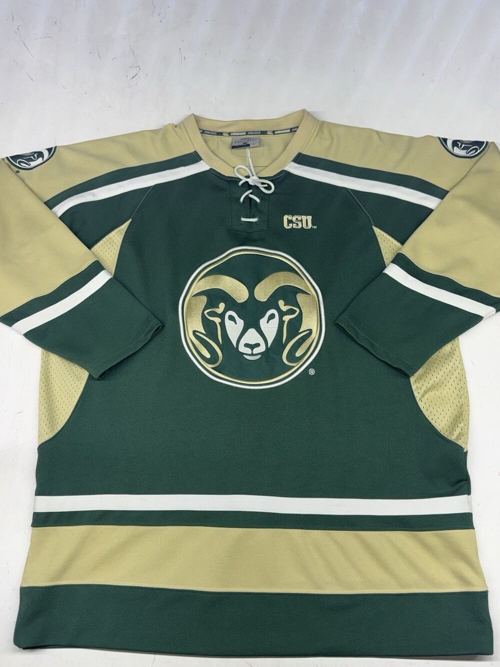 Colorado State Rams NCAA Hockey Jersey Colosseum Athletics Lace Up Green Mens L - Picture 1 of 6